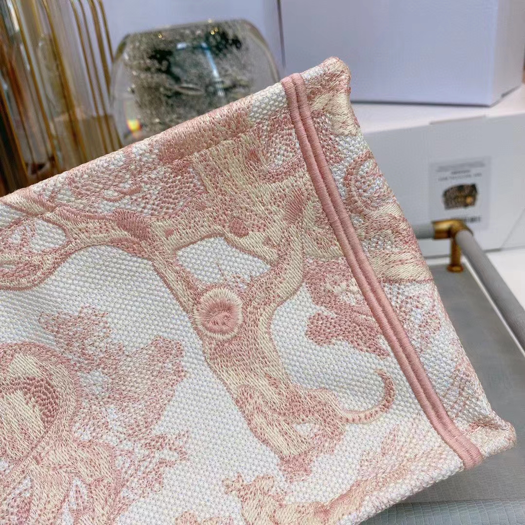Dior Unisex CD Medium Book Tote Pink Toile De Jouy Embroidery