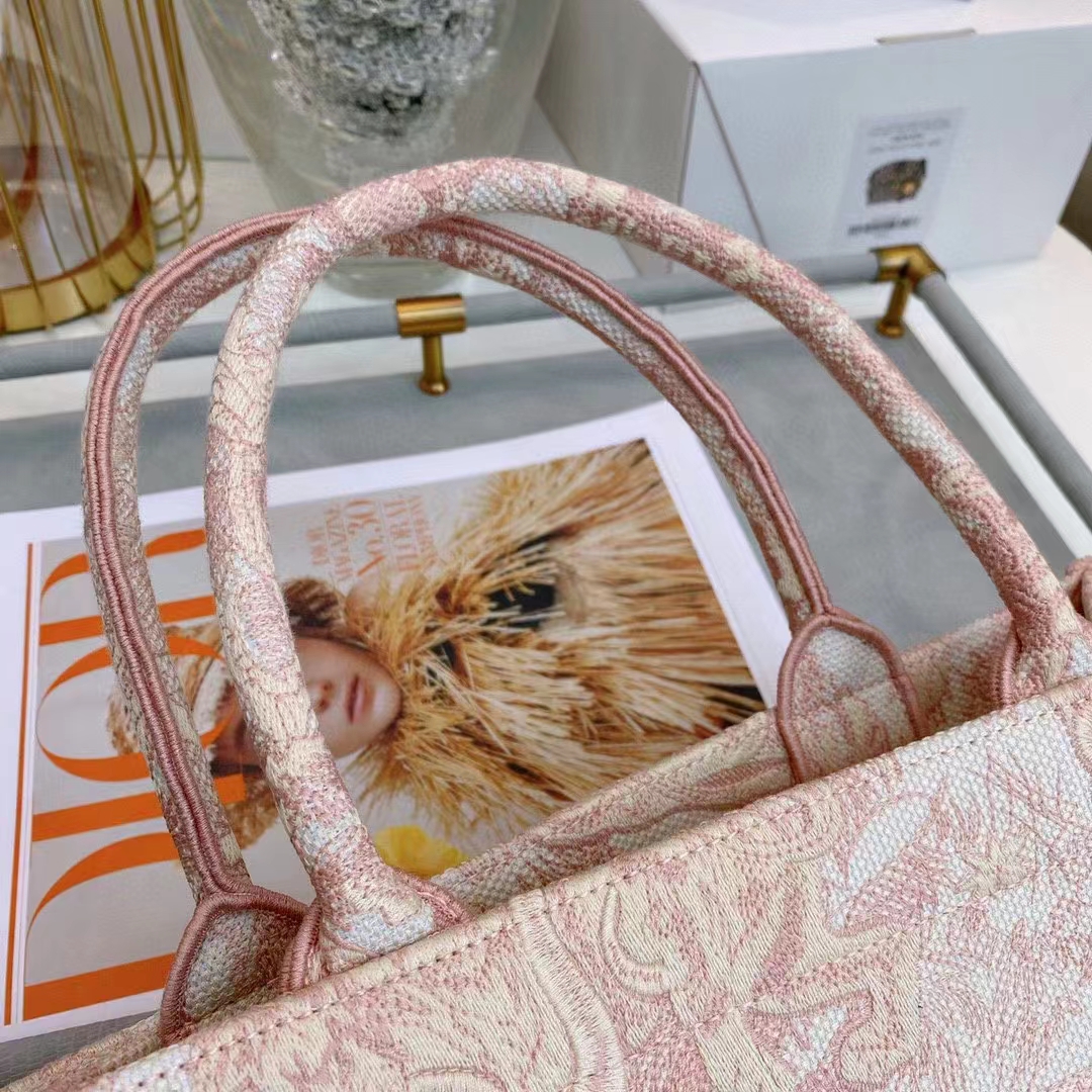 Dior Unisex CD Medium Book Tote Pink Toile De Jouy Embroidery