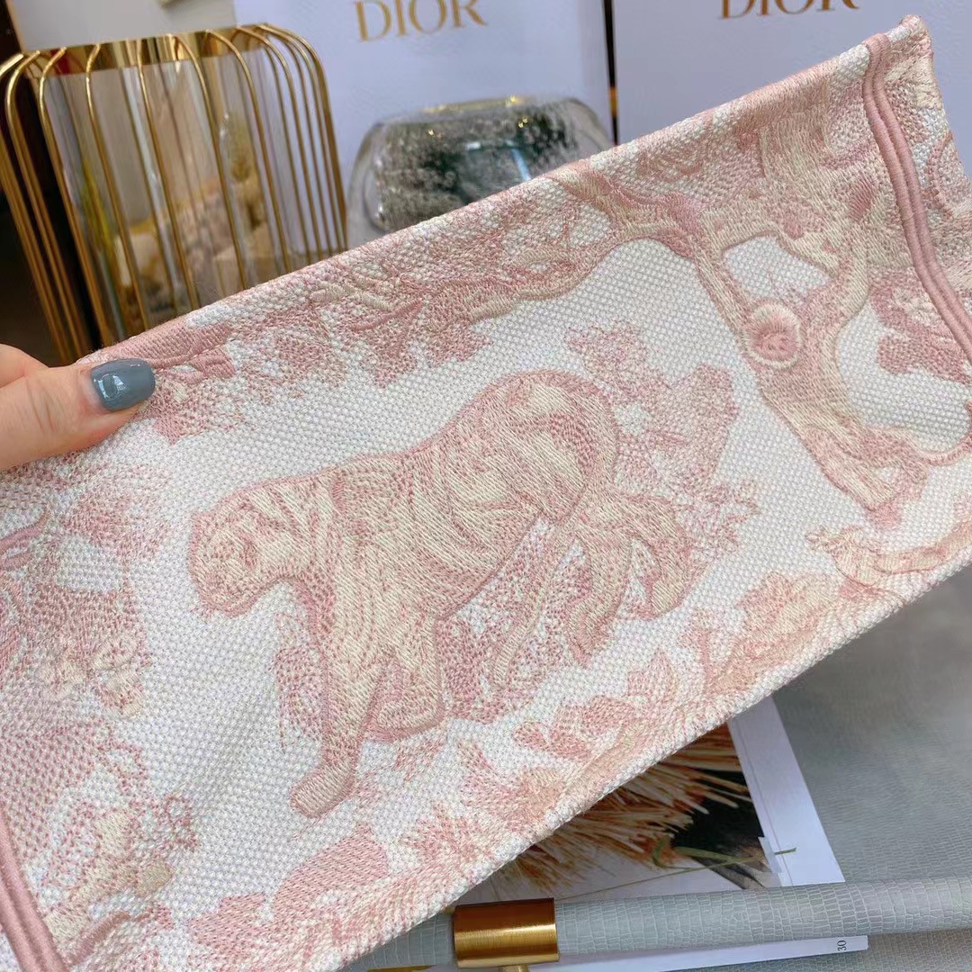 Dior Unisex CD Medium Book Tote Pink Toile De Jouy Embroidery