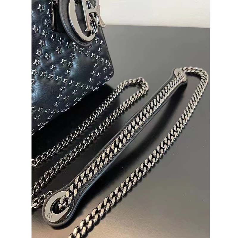 Dior Women CD Mini Lady Dior Bag Black Lucky Star Cannage Lambskin