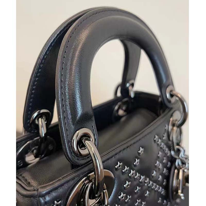 Dior Women CD Mini Lady Dior Bag Black Lucky Star Cannage Lambskin