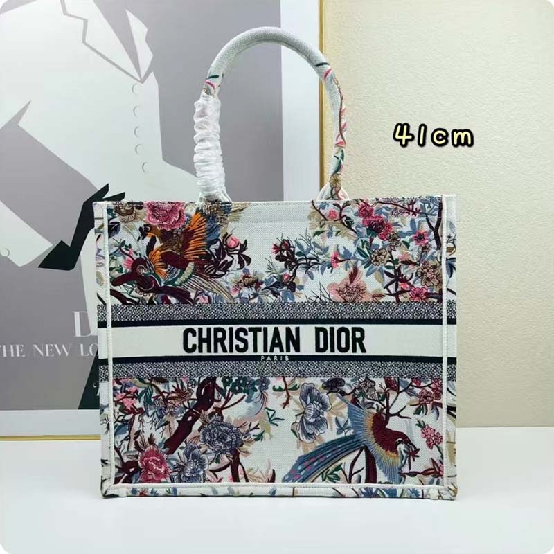 Dior Women CD Large Book Tote Ecru Multicolor Jardin D’Hiver Embroidery
