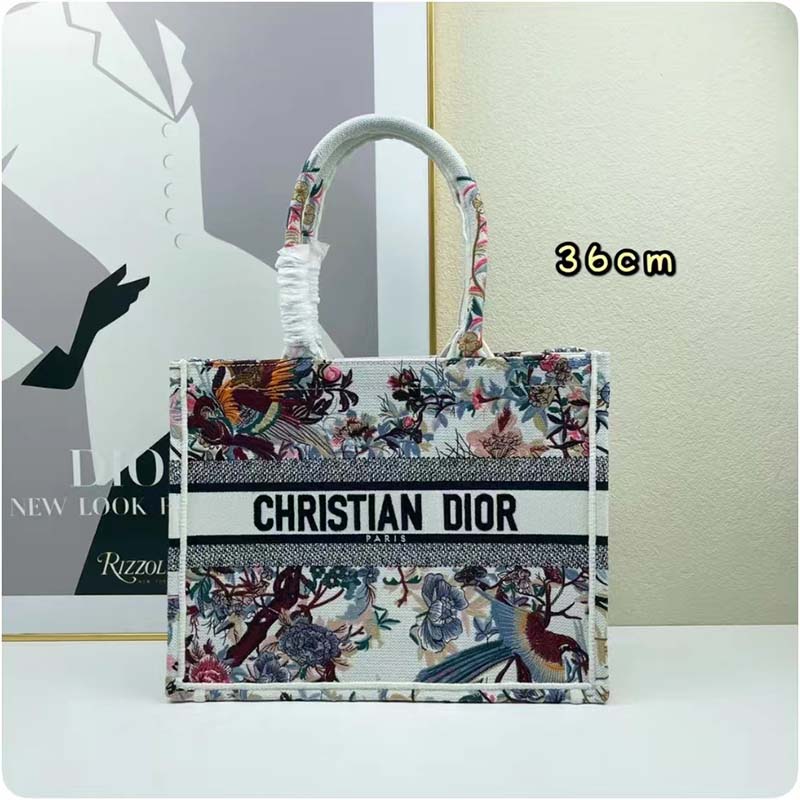 Dior Women CD Medium Book Tote Ecru Multicolor Jardin D’Hiver Embroidery