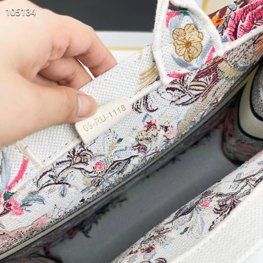 Dior Women CD Medium Book Tote Ecru Multicolor Jardin D’Hiver Embroidery