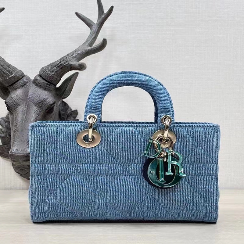 Dior Women CD Medium Lady D-Joy Bag Blue Cannage Denim