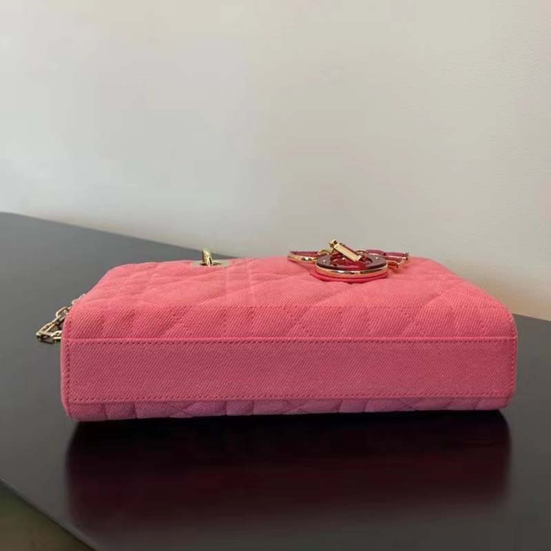 Dior Women CD Medium Lady D-Joy Bag Bright Pink Cannage Denim