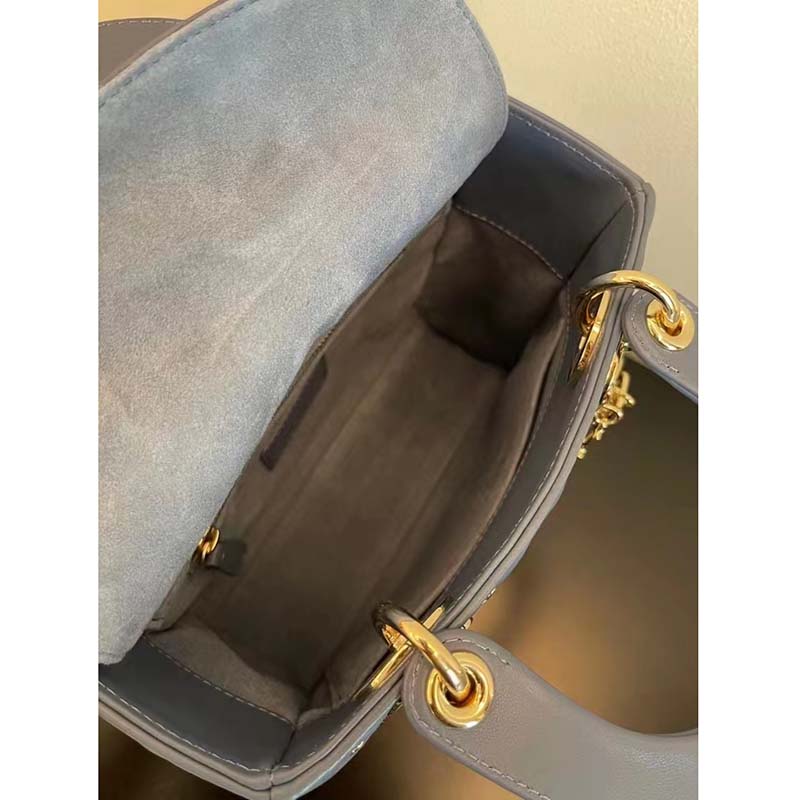 Dior Women CD Mini Lady Dior Bag Denim Blue Lucky Star Cannage Lambskin