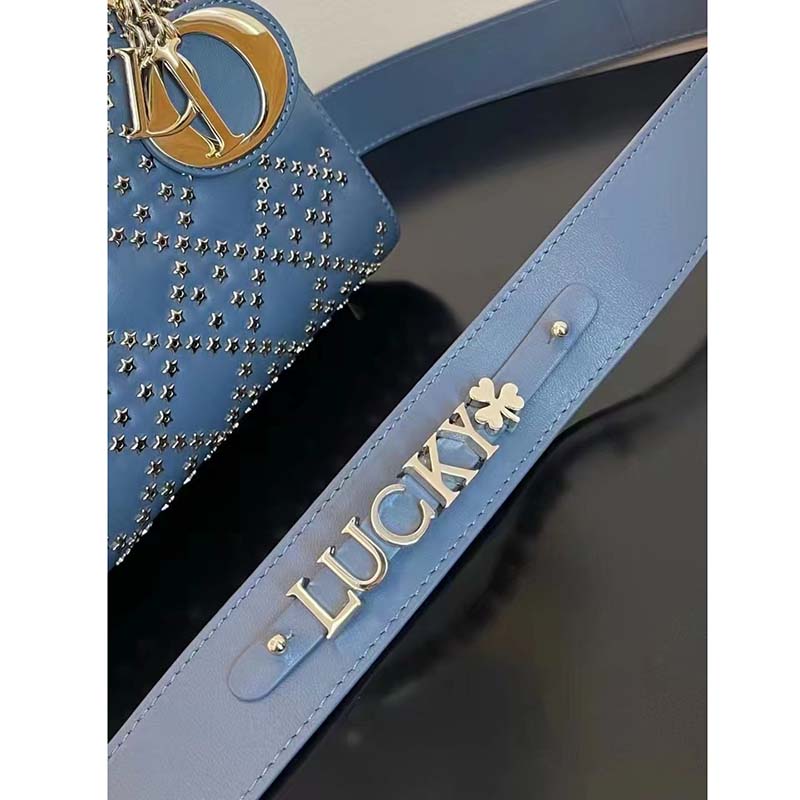 Dior Women CD Mini Lady Dior Bag Denim Blue Lucky Star Cannage Lambskin