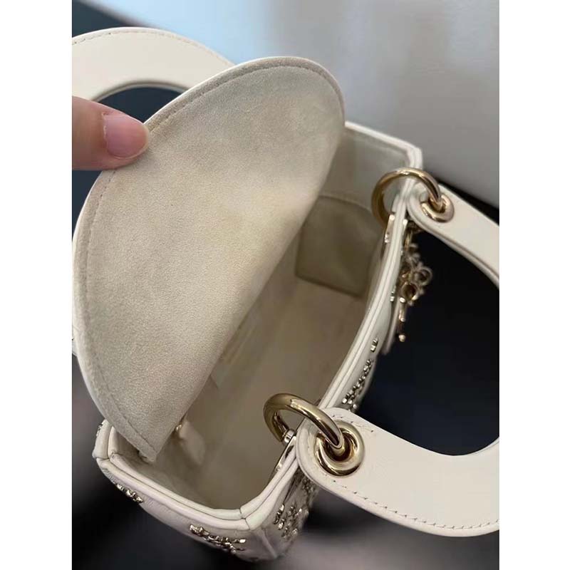 Dior Women CD Mini Lady Dior Bag Latte Lucky Star Cannage Lambskin