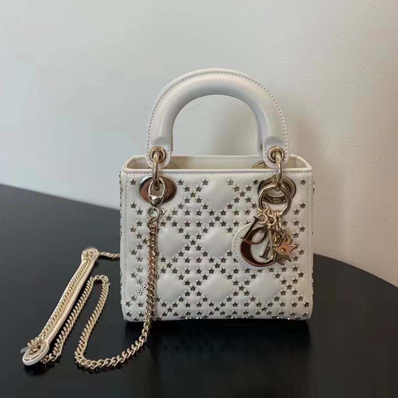 Dior Women CD Mini Lady Dior Bag Latte Lucky Star Cannage Lambskin