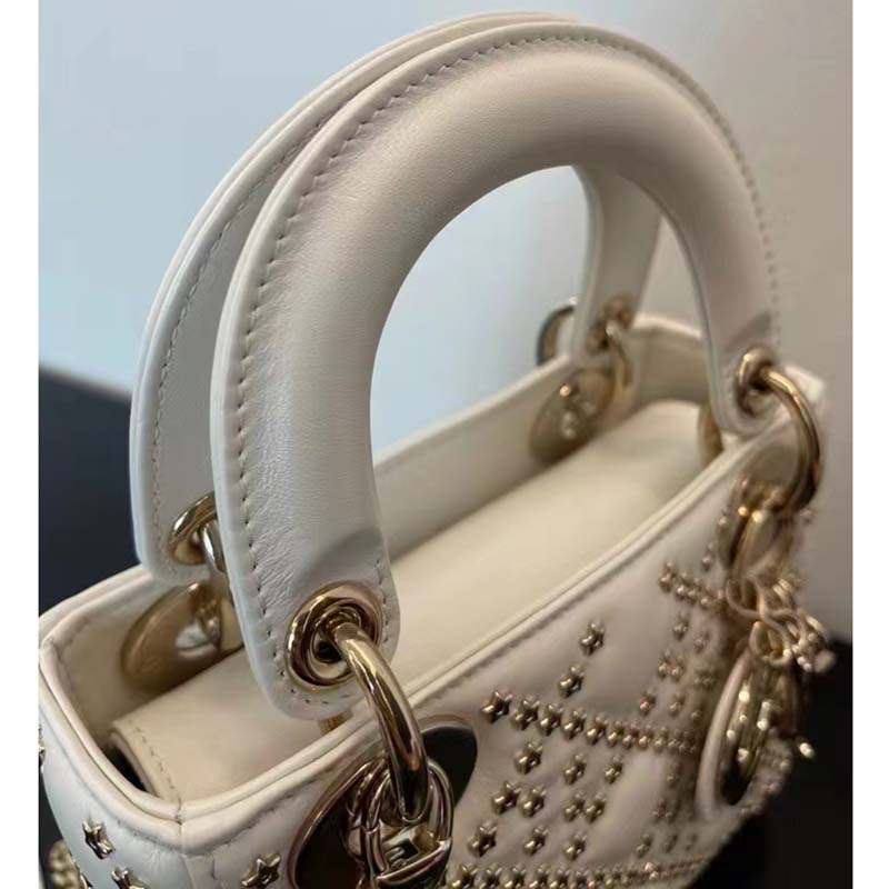 Dior Women CD Mini Lady Dior Bag Latte Lucky Star Cannage Lambskin