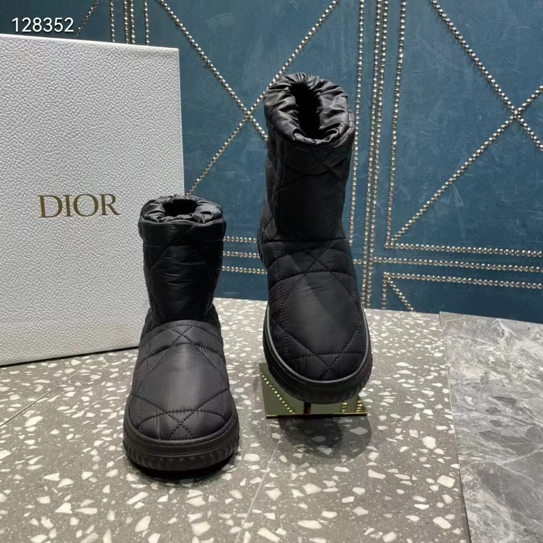 Dior Women Shoes CD Dior Frost Ankle Boot Black Cannage Quilted Nylon Shearling