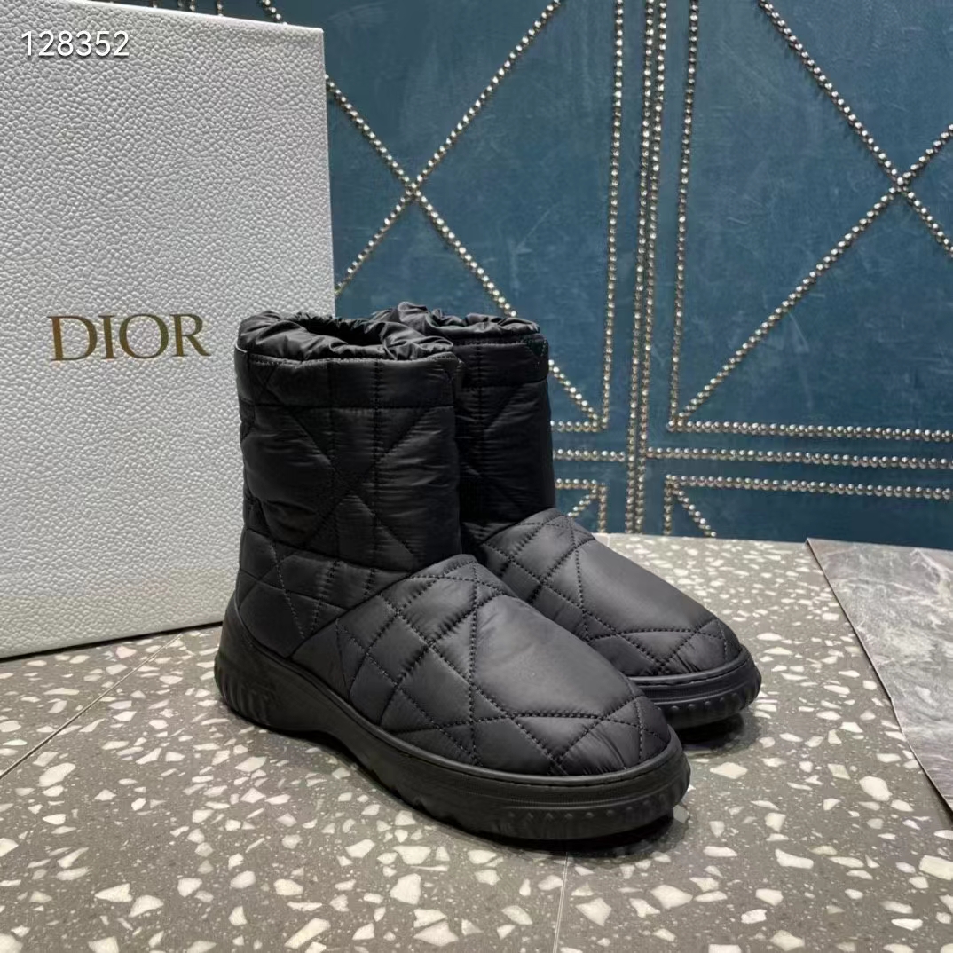 Dior Women Shoes CD Dior Frost Ankle Boot Black Cannage Quilted Nylon Shearling