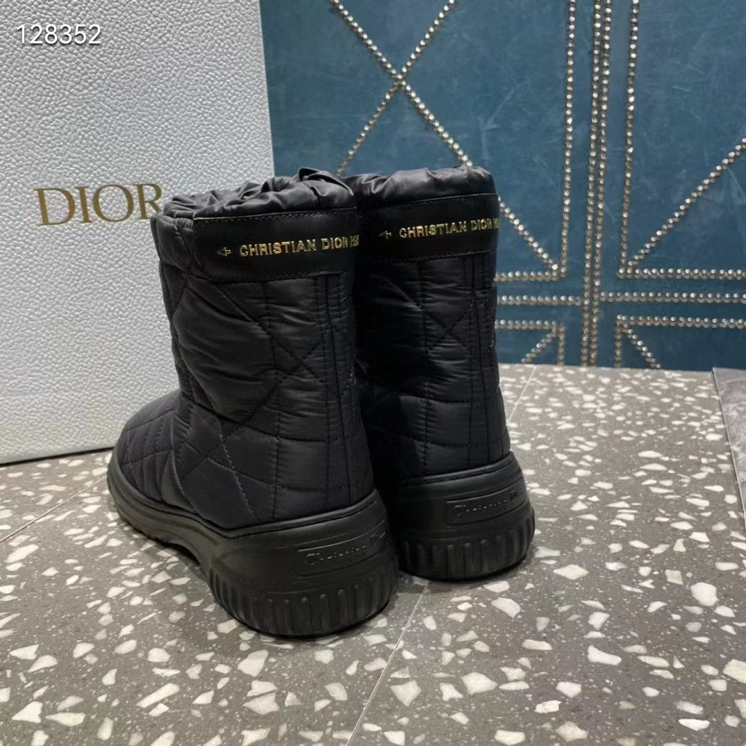 Dior Women Shoes CD Dior Frost Ankle Boot Black Cannage Quilted Nylon Shearling