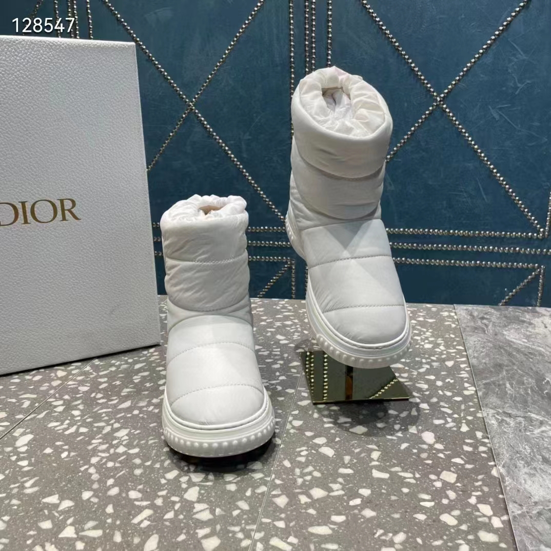 Dior Women Shoes CD Dior Frost Ankle Boot White Quilted Nylon Shearling
