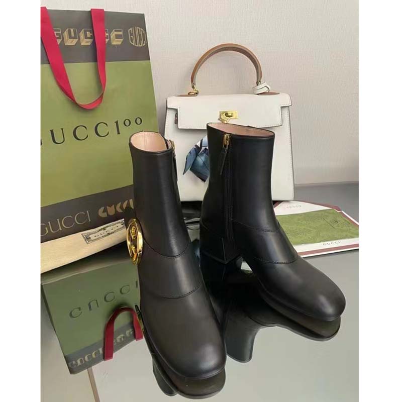 G*u*i gg blondie women’s ankle boot black leather mid 5 cm heel