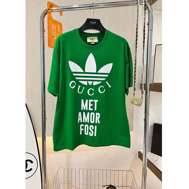 G*u*i gg women adidas x G*u*i cotton jersey t-shirt green jersey crewneck oversize fit