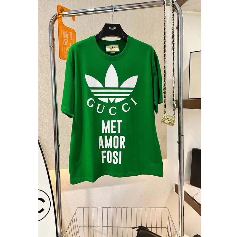G*u*i gg women adidas x G*u*i cotton jersey t-shirt green jersey crewneck oversize fit