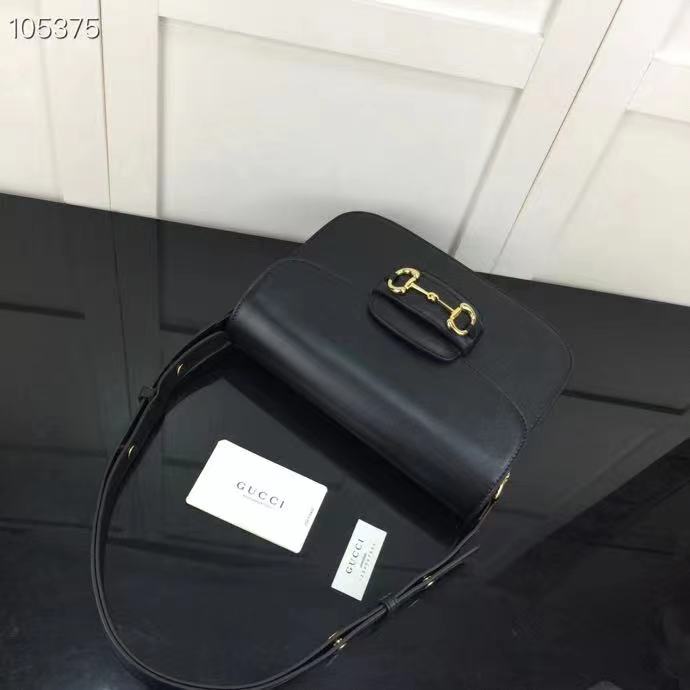 G*u*i gg women horsebit 1955 shoulder bag black textured leather