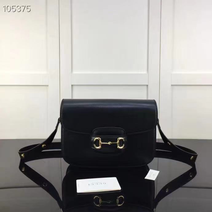 G*u*i gg women horsebit 1955 shoulder bag black textured leather
