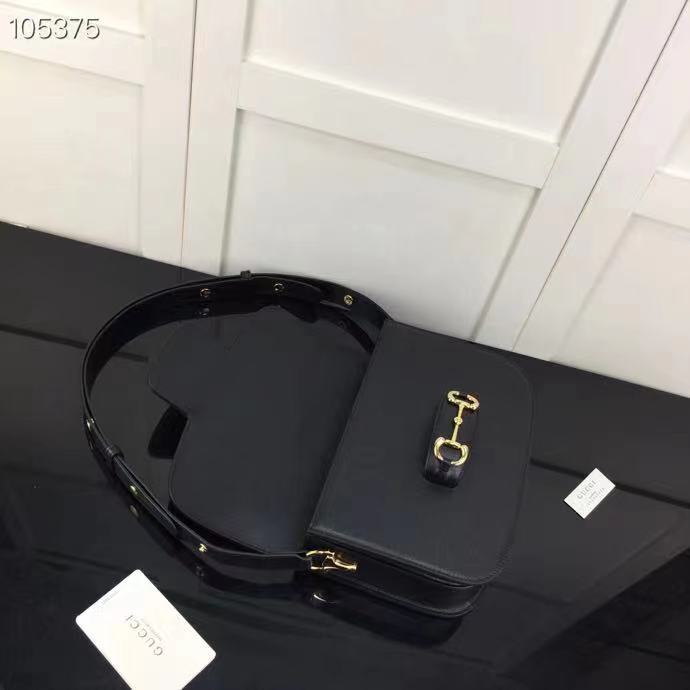 G*u*i gg women horsebit 1955 shoulder bag black textured leather