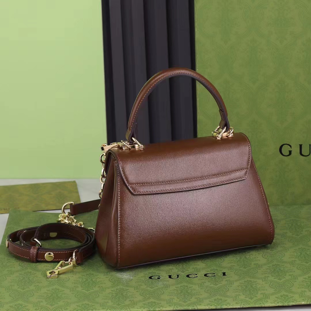 G*u*i gg women horsebit 1955 top handle bag light brown leather mini size