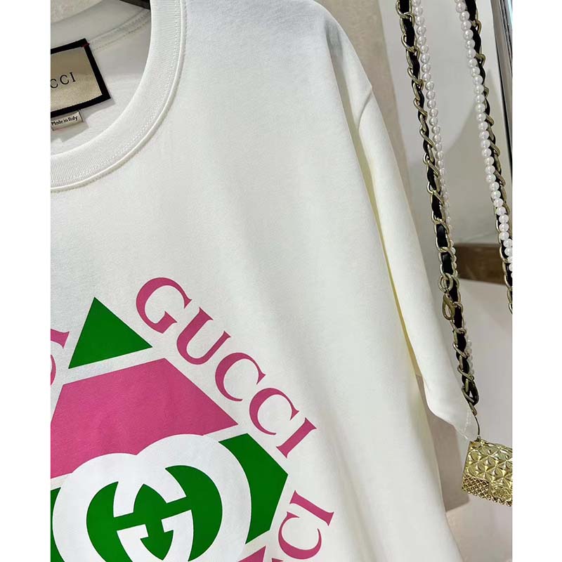 G*u*i gg men vintage logo print t-shirt off white cotton jersey crewneck short sleeves