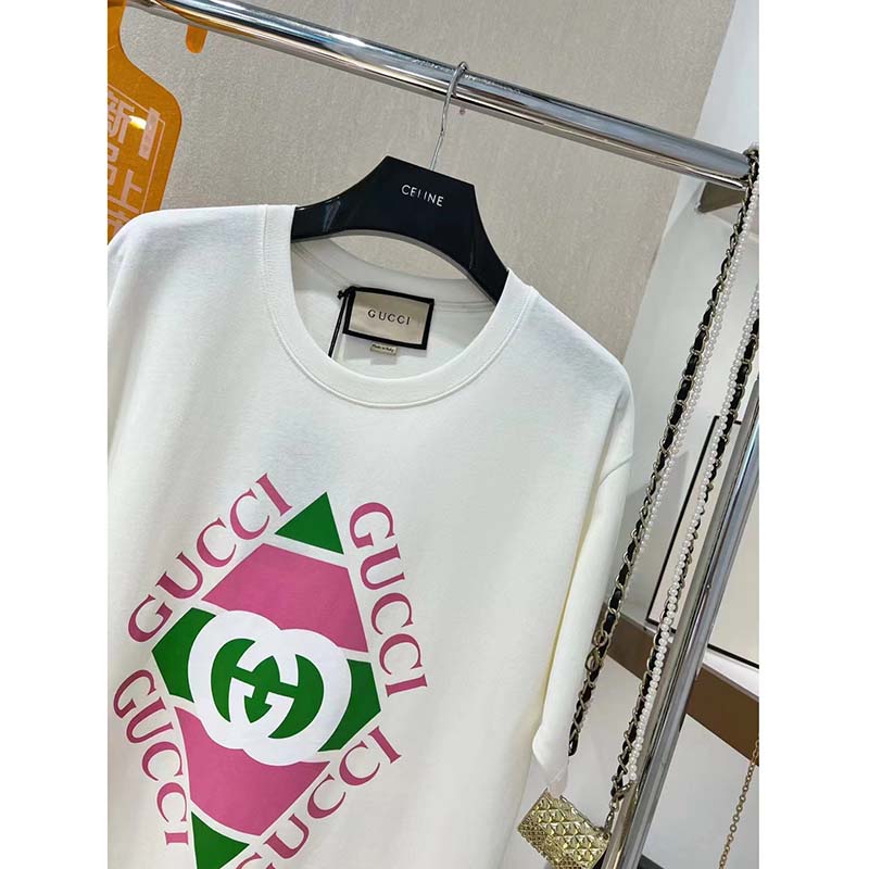 G*u*i gg men vintage logo print t-shirt off white cotton jersey crewneck short sleeves