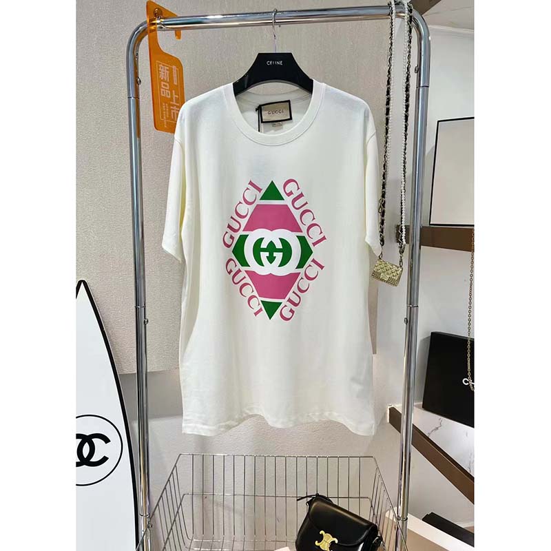G*u*i gg men vintage logo print t-shirt off white cotton jersey crewneck short sleeves