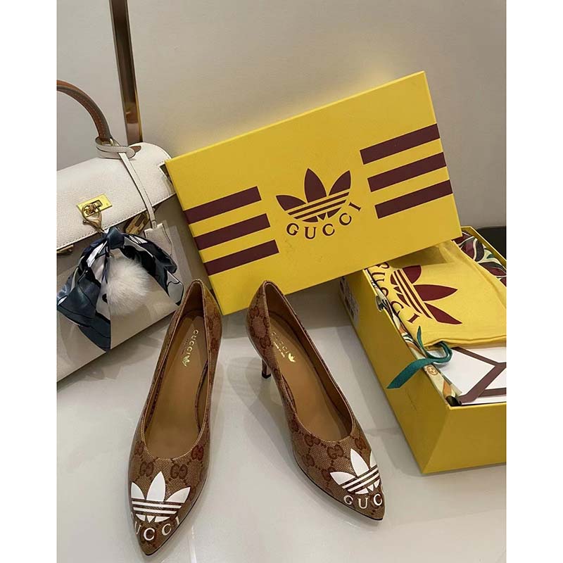 G*u*i women adidas x G*u*i gg pump beige brown gg crystal canvas 9 cm heel