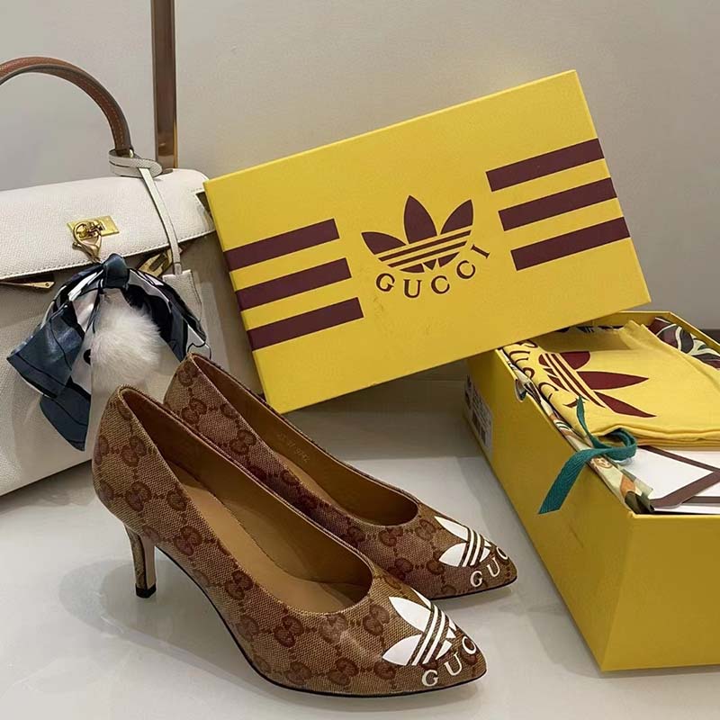G*u*i women adidas x G*u*i gg pump beige brown gg crystal canvas 9 cm heel