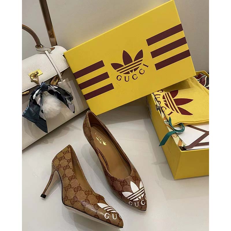 G*u*i women adidas x G*u*i gg pump beige brown gg crystal canvas 9 cm heel