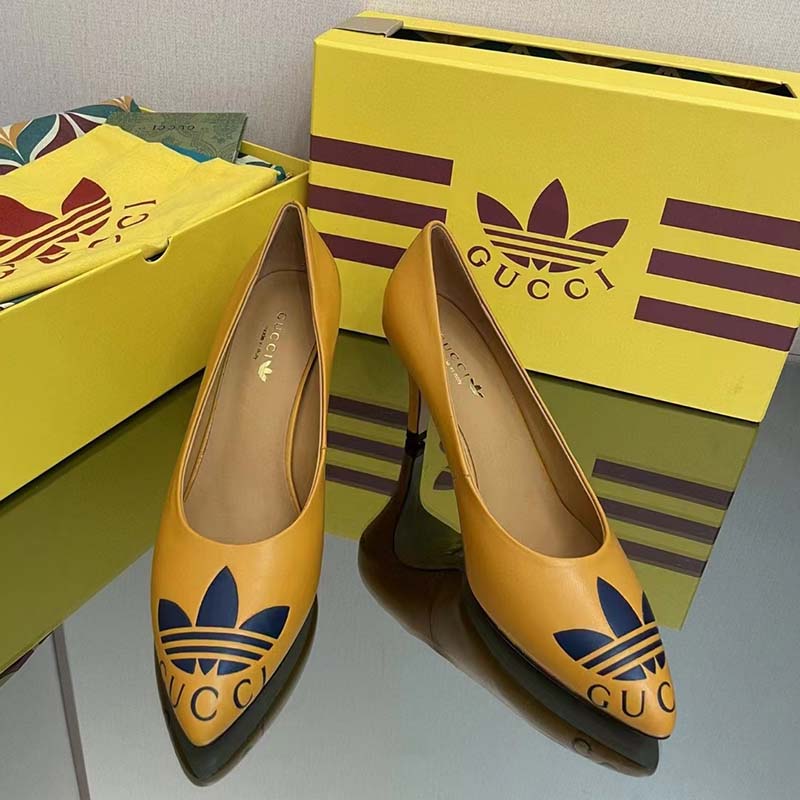 G*u*i women adidas x G*u*i trefoil pump yellow leather blue trefoil print 9 cm heel