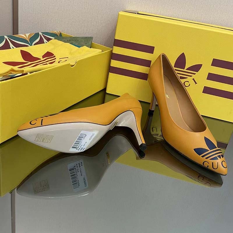 G*u*i women adidas x G*u*i trefoil pump yellow leather blue trefoil print 9 cm heel
