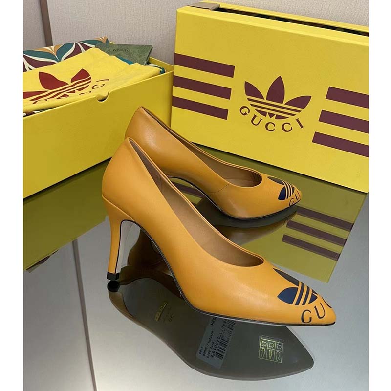 G*u*i women adidas x G*u*i trefoil pump yellow leather blue trefoil print 9 cm heel