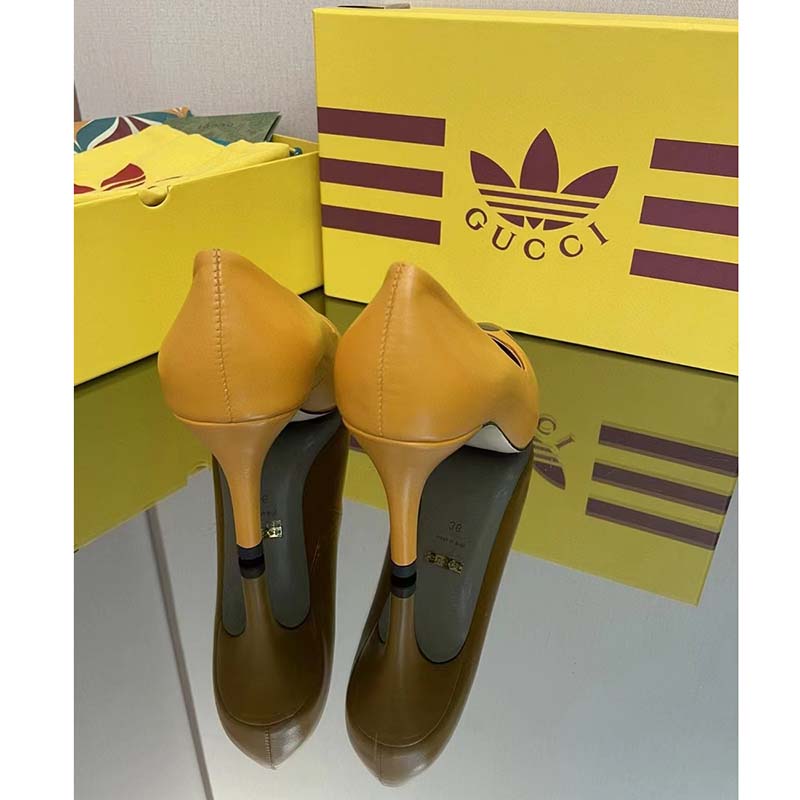 G*u*i women adidas x G*u*i trefoil pump yellow leather blue trefoil print 9 cm heel