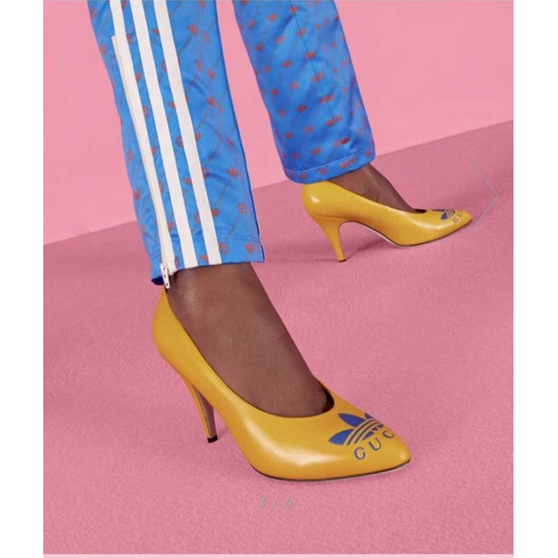 G*u*i women adidas x G*u*i trefoil pump yellow leather blue trefoil print 9 cm heel