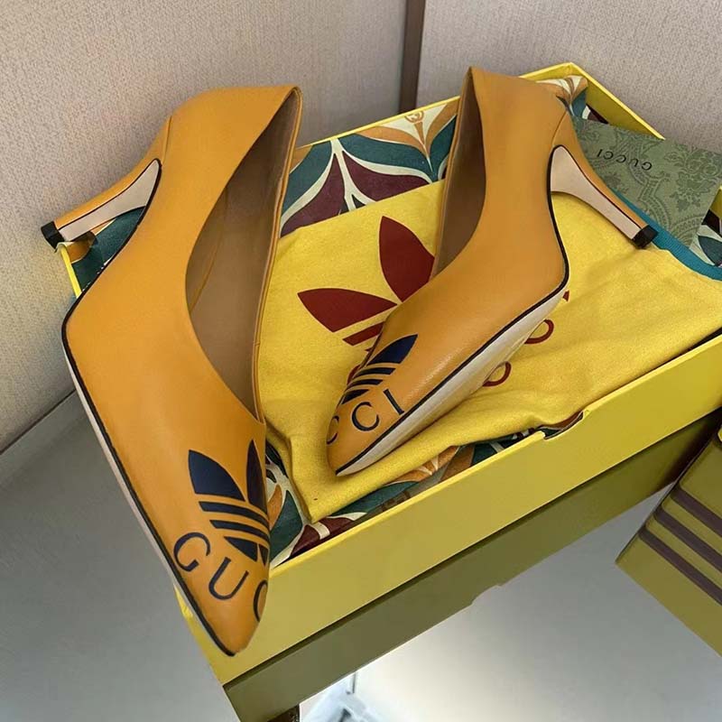G*u*i women adidas x G*u*i trefoil pump yellow leather blue trefoil print 9 cm heel