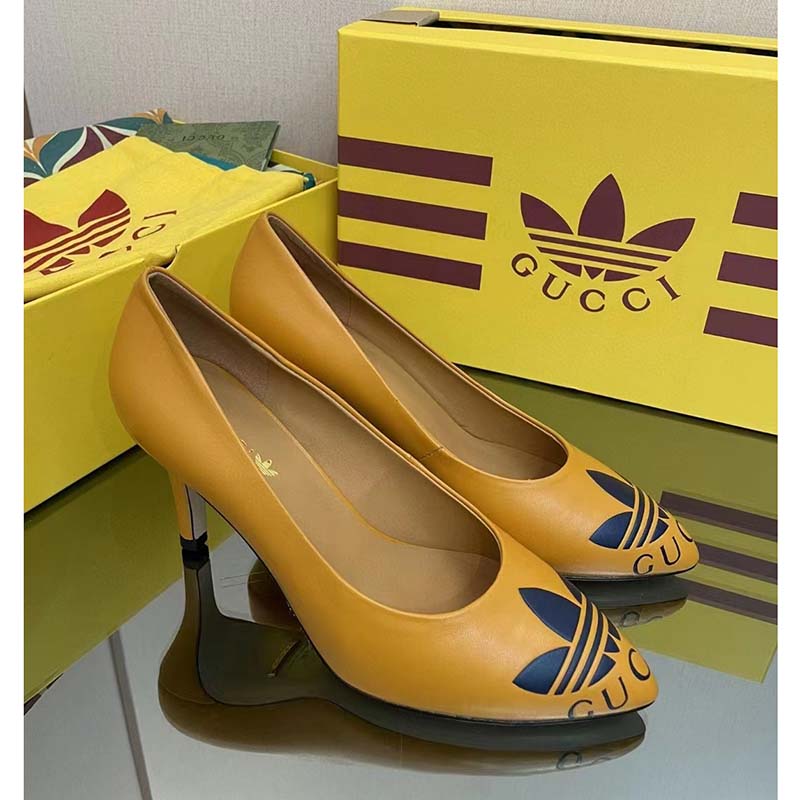 G*u*i women adidas x G*u*i trefoil pump yellow leather blue trefoil print 9 cm heel