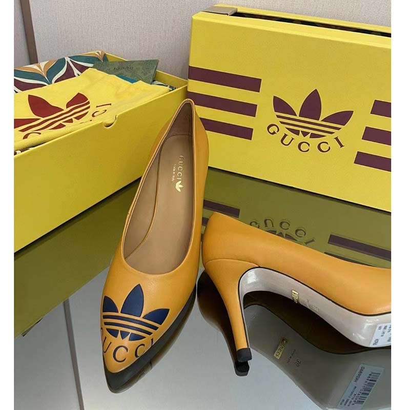 G*u*i women adidas x G*u*i trefoil pump yellow leather blue trefoil print 9 cm heel