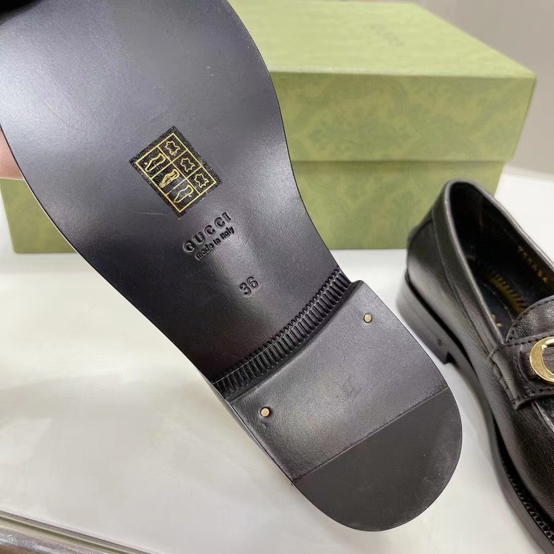 G*u*i women gg leather loafer black metal logo metallic sunray print low heel