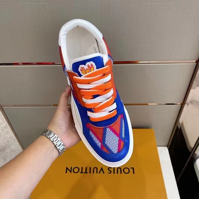 Louis Vuitton Unisex LV Ollie Richelieu Sneaker Orange Mix Materials Bicolor Double Laces