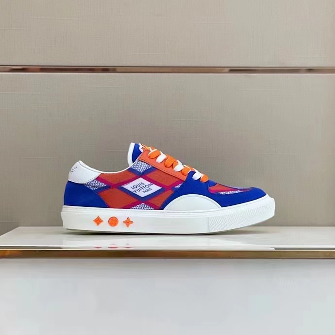 Louis Vuitton Unisex LV Ollie Richelieu Sneaker Orange Mix Materials Bicolor Double Laces