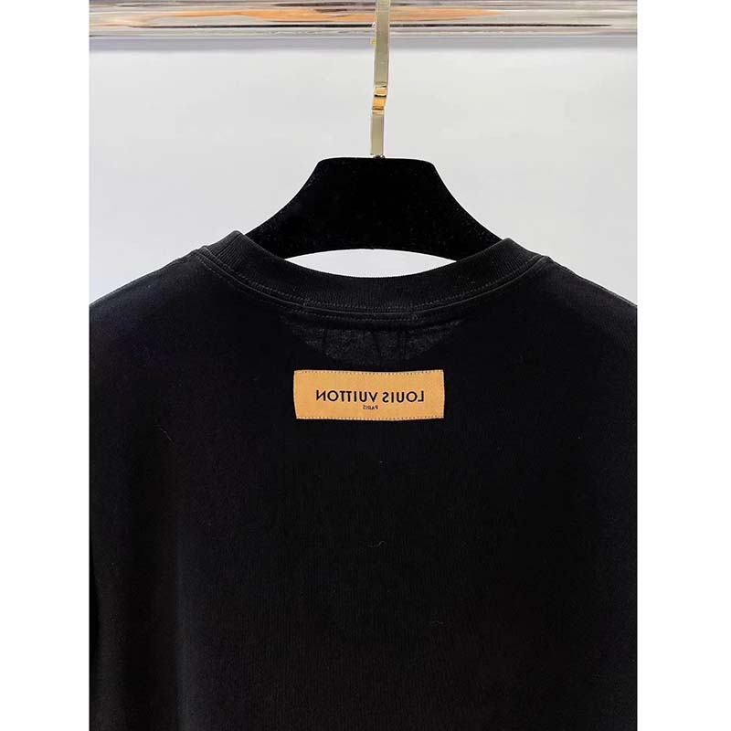 Louis Vuitton Men Embroidered LV Flower T-Shirt Cotton Jersey Regular Fit-Black
