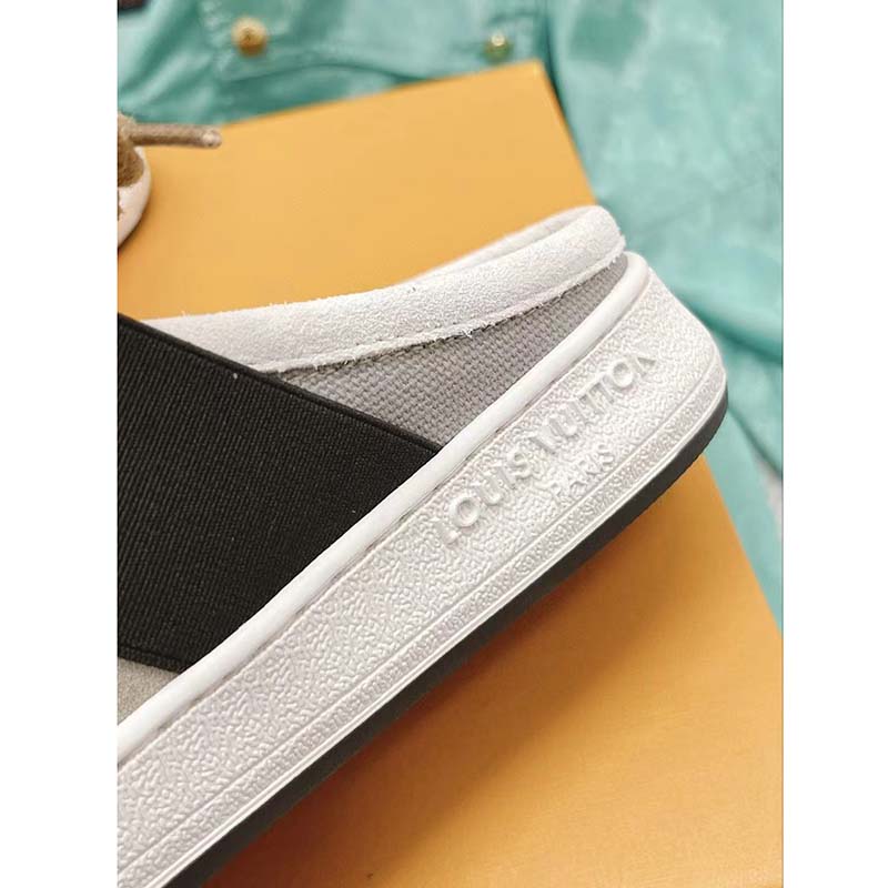 Louis Vuitton Women LV Lous Open-Back Sneaker Light Gray Suede Calf Leather Double Laces