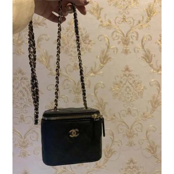 Chanel Women CC Mini Box Bag Black Calfskin Leather Gold-Tone Metal