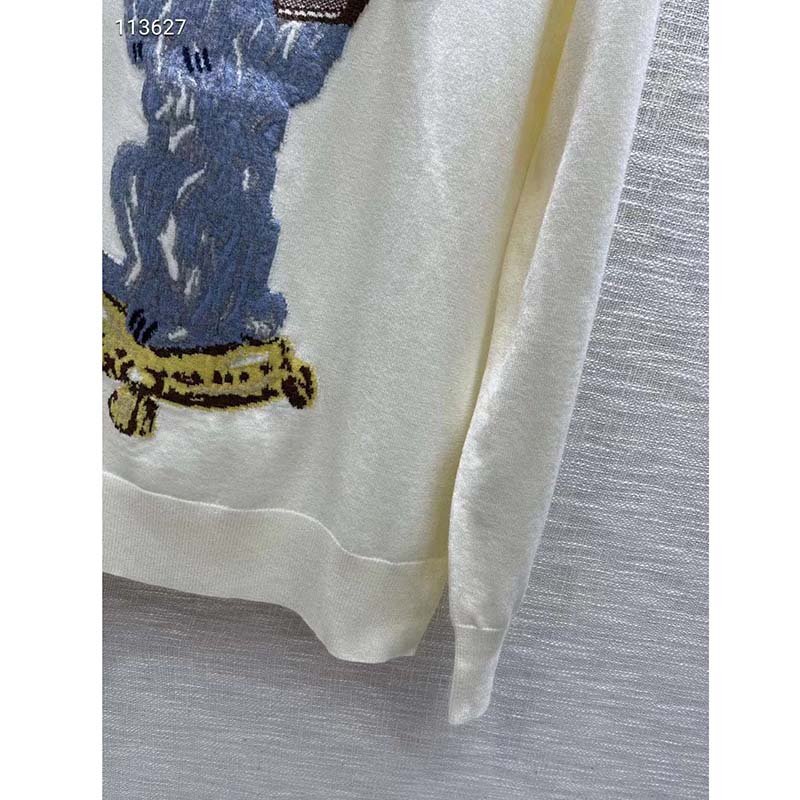Dior Men CD Bobby Sweater Ecru Cashmere Jacquard Ribbed Round Collar