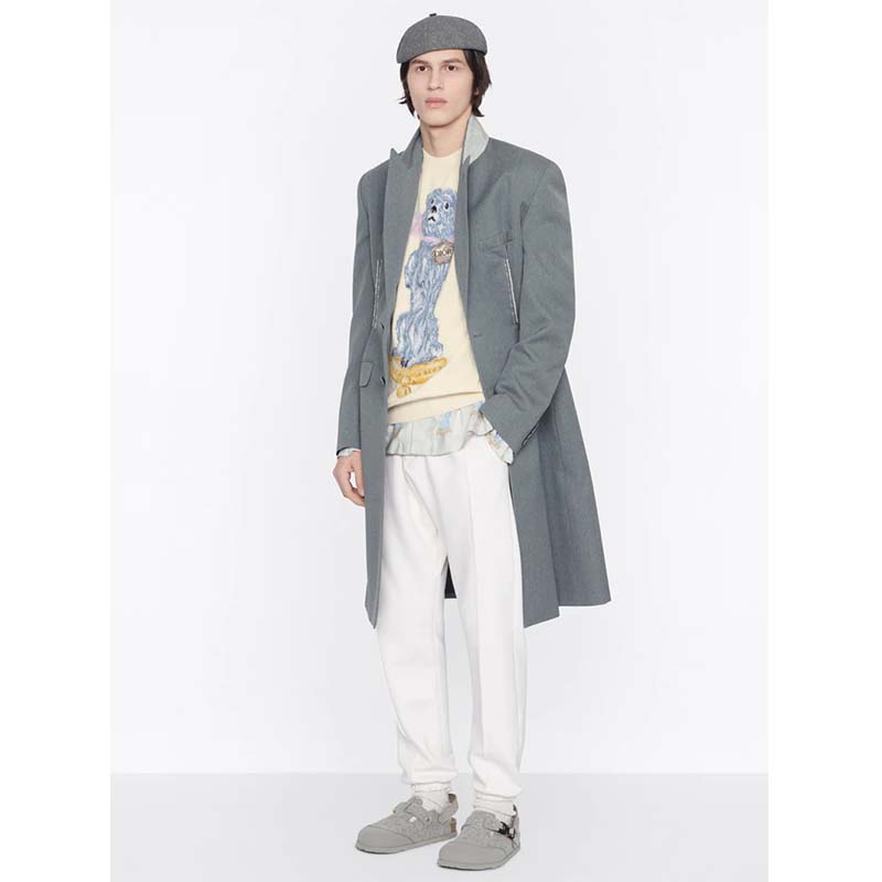 Dior Men CD Bobby Sweater Ecru Cashmere Jacquard Ribbed Round Collar