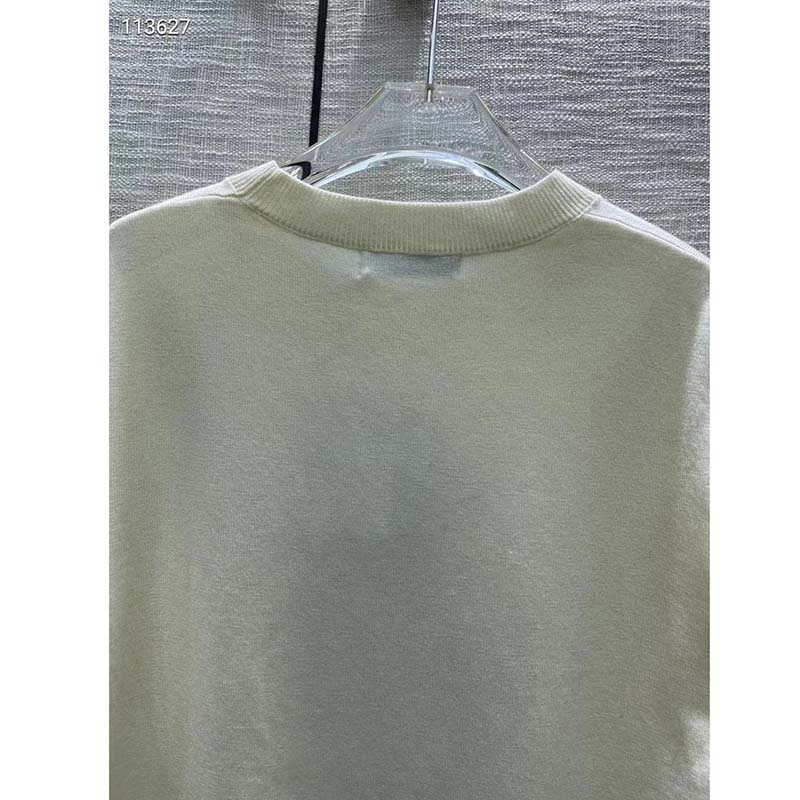 Dior Men CD Bobby Sweater Ecru Cashmere Jacquard Ribbed Round Collar