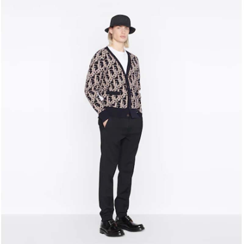 Dior Men CD Dior Oblique Cardigan Navy Blue Wool Jacquard